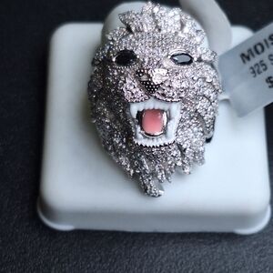 Icedout Sterling Silver Lion Head 5ctw Moissanite Ring with Pink Pavé Stones